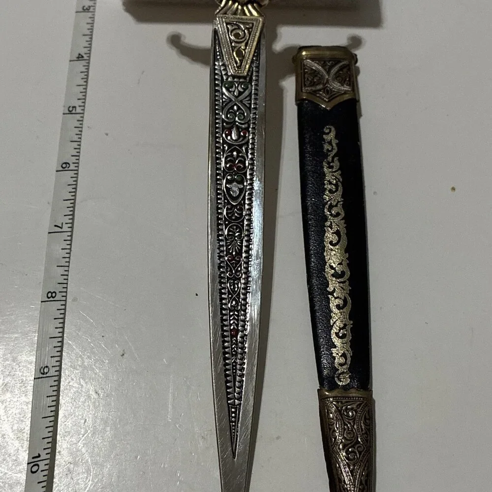 Vintage Spanish Toledo Style Decorative Dagger Letter Opener With Sheath 11.5”